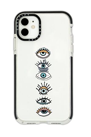 iPhone 12 Casetify Renkli Gözler Desenli Anti Shock Premium Silikonlu Siyah Kenar Detaylı Telefon Kılıfı