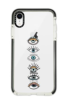 iPhone XR Casetify Renkli Gözler Desenli Anti Shock Premium Silikonlu Siyah Kenar Detaylı Telefon Kılıfı