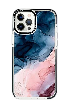iPhone 12 Pro Max Casetify Renkli Mermer Desenli Anti Shock Premium Silikonlu Siyah Kenar Detaylı Telefon Kılıfı