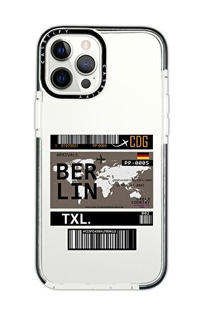 iPhone 12 Pro Casetify Berlin Ticket Desenli Anti Shock Premium Silikonlu Siyah Kenar Detaylı Telefon Kılıfı