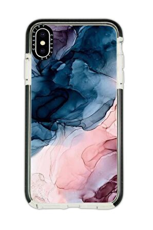 iPhone X Casetify Renkli Mermer Desenli Anti Shock Premium Silikonlu Siyah Kenar Detaylı Telefon Kılıfı