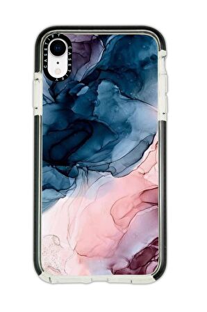 iPhone XR Casetify Renkli Mermer Desenli Anti Shock Premium Silikonlu Siyah Kenar Detaylı Telefon Kılıfı