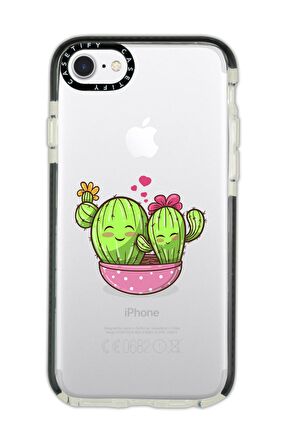 iPhone 8 Casetify Sevimli Kaktüsler Desenli Anti Shock Premium Silikonlu Siyah Kenar Detaylı Telefon Kılıfı
