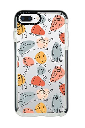 iPhone 7 Plus Casetify Sevimli Kedi Figürleri Desenli Anti Shock Premium Silikonlu Siyah Kenar Detaylı Telefon Kılıfı