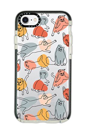 iPhone 8 Casetify Sevimli Kedi Figürleri Desenli Anti Shock Premium Silikonlu Siyah Kenar Detaylı Telefon Kılıfı