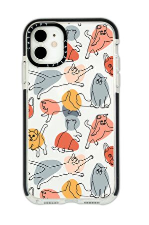 iPhone 12 Casetify Sevimli Kedi Figürleri Desenli Anti Shock Premium Silikonlu Siyah Kenar Detaylı Telefon Kılıfı