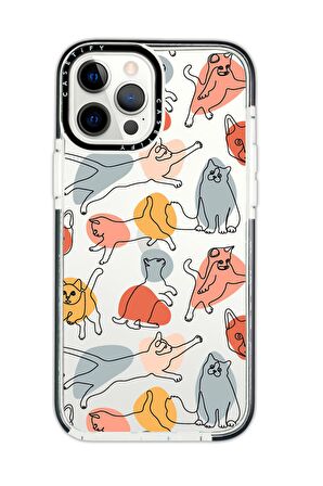 iPhone 12 Pro Casetify Sevimli Kedi Figürleri Desenli Anti Shock Premium Silikonlu Siyah Kenar Detaylı Telefon Kılıfı