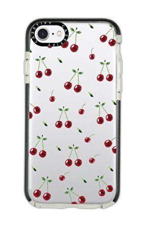 iPhone 6S Casetify Uyumlu Kiraz Desenli Anti Shock Premium Silikonlu Siyah Kenar Detaylı Telefon Kılıfı