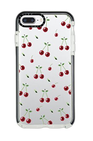 iPhone 7 Plus Casetify Uyumlu Kiraz Desenli Anti Shock Premium Silikonlu Siyah Kenar Detaylı Telefon Kılıfı