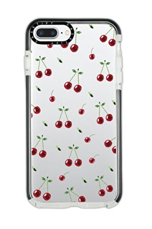 iPhone 8 Plus Casetify Uyumlu Kiraz Desenli Anti Shock Premium Silikonlu Siyah Kenar Detaylı Telefon Kılıfı