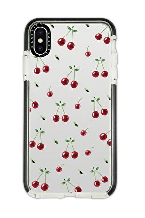 iPhone X Casetify Uyumlu Kiraz Desenli Anti Shock Premium Silikonlu Siyah Kenar Detaylı Telefon Kılıfı