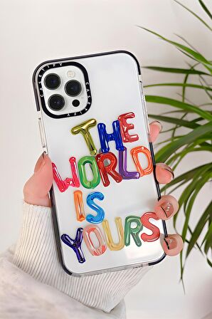 iPhone 12 Pro Casetify The World Is Yours Desenli Anti Shock Premium Silikonlu Siyah Kenar Detaylı Telefon Kılıfı