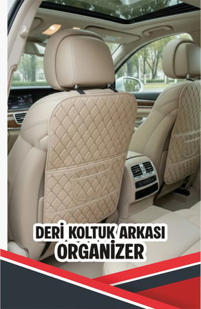 AUDİ A3 UYUMLU 2 ADET KREM DERİ KREM DİKİŞLİ ARAÇ İÇİ KOLTUK ORGANİZERİ