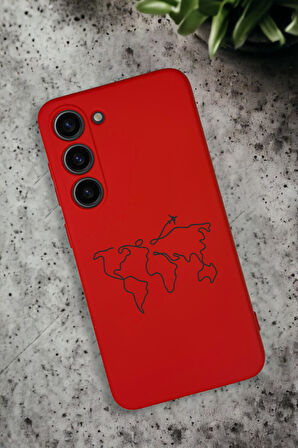 Samsung Galaxy S23 Uyumlu Dünya Harita Rota Desenli Premium Silikonlu Lansman Telefon Kılıfı