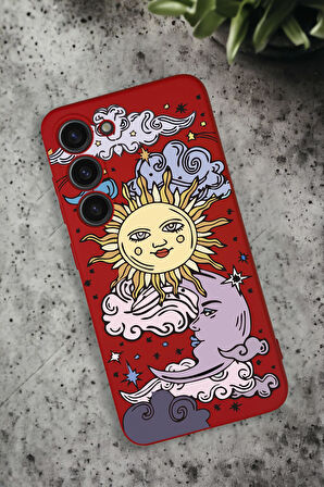 Samsung Galaxy S23 Uyumlu Güneş Ay Desenli Premium Silikonlu Lansman Telefon Kılıfı