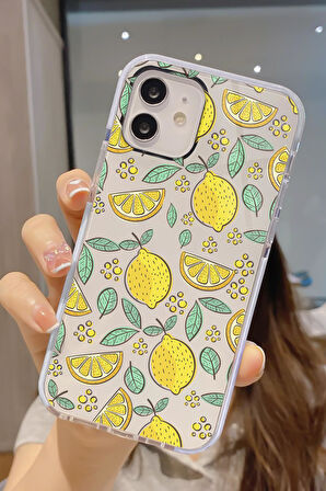 iPhone 12 Uyumlu Limon Desenli Candy Bumper Darbe Emici Silikonlu Telefon Kılıfı