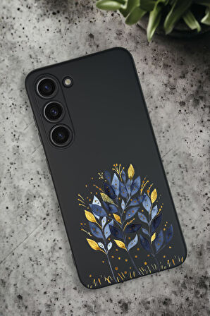 Samsung Galaxy S23 Uyumlu Mavi Yaprak Desenli Premium Silikonlu Lansman Telefon Kılıfı