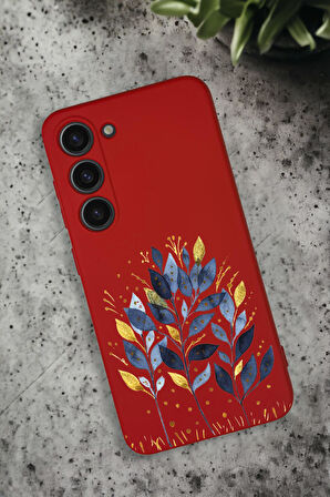 Samsung Galaxy S23 Uyumlu Mavi Yaprak Desenli Premium Silikonlu Lansman Telefon Kılıfı