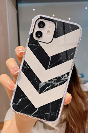 iPhone 12 Pro Uyumlu Mermer Üçgen Desenli Candy Bumper Darbe Emici Silikonlu Telefon Kılıfı