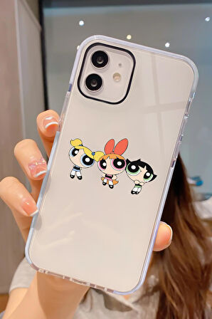 iPhone 12 Pro Uyumlu Powerpuff Girls Desenli Candy Bumper Darbe Emici Silikonlu Telefon Kılıfı