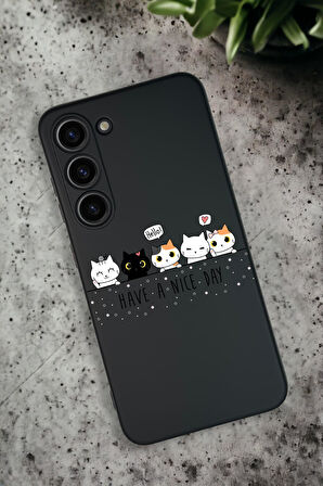 Samsung Galaxy S23 Uyumlu Şirin Kedicikler Desenli Premium Silikonlu Lansman Telefon Kılıfı