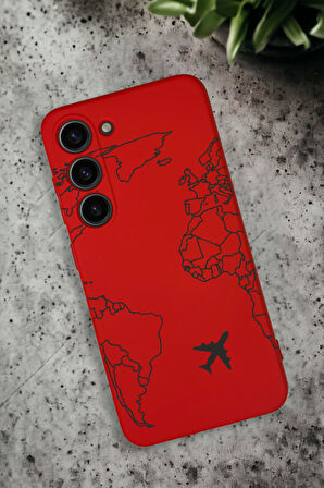 Samsung Galaxy S23 Uyumlu World Map Lines Desenli Premium Silikonlu Lansman Telefon Kılıfı
