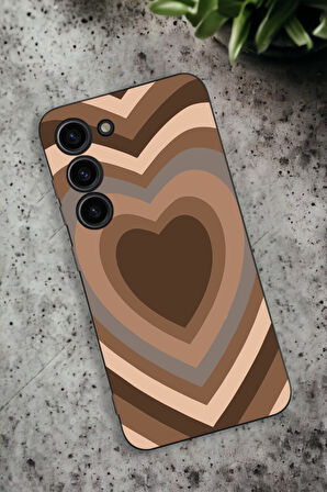 Samsung Galaxy S23 Uyumlu Kahverengi Kalpler Desenli Premium Silikonlu Lansman Telefon Kılıfı