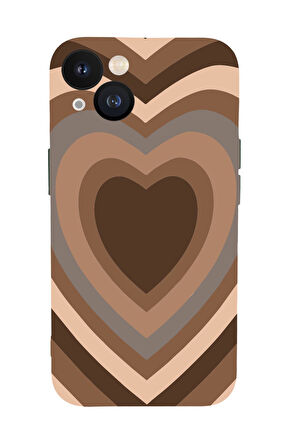 iPhone 13 Uyumlu Kahverengi Kalpler Desenli Premium Silikonlu Lansman Telefon Kılıfı