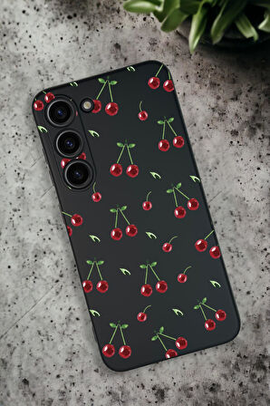 Samsung Galaxy S23 Uyumlu Kiraz Desenli Premium Silikonlu Lansman Telefon Kılıfı