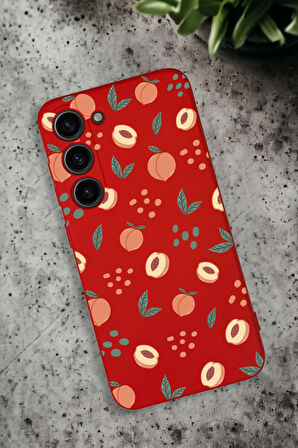Samsung Galaxy S23 Uyumlu Şeftali Pattern Desenli Premium Silikonlu Lansman Telefon Kılıfı