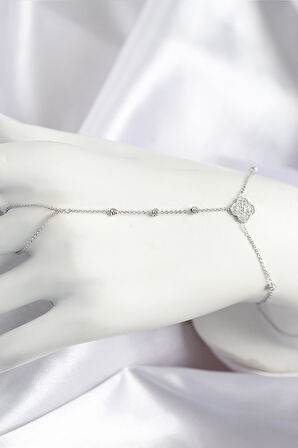 Pirinç Zirkon Taşlı Yonca Model Gümüş Renk Şahmeran