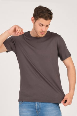 Mascarano Basic Bisiklet Yaka T-Shirt Füme