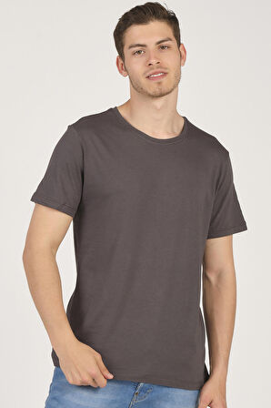 Mascarano Basic Bisiklet Yaka T-Shirt Füme