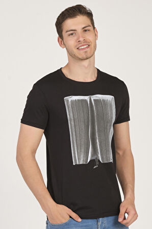 Mascarano %100 Pamuk Soyut Baskılı Bisiklet Yaka Erkek T-Shirt
