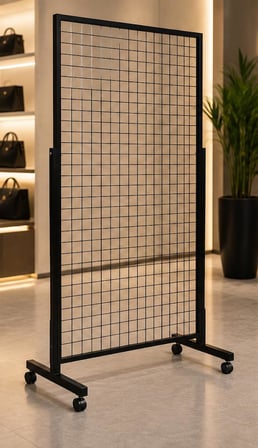Tekerlekli Sık Telli Tel Raf - Tel Pano Stand, Duvar Askılığı-20 Adet 20 cm Tel Pano Kanca Hediyeli 60x190 cm