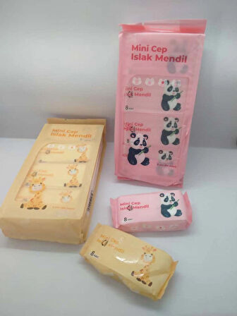 SEVİMLİ ZÜRAFA VE PANDA TEMALI MİNİ CEP ISLAK MENDİLİ (2 PAKET)