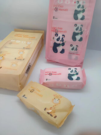 SEVİMLİ ZÜRAFA VE PANDA TEMALI MİNİ CEP ISLAK MENDİLİ (2 PAKET)