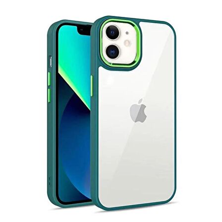 iPhone 12 Uyumlu Renkli Nikelaj Krom Kamera Koruma Yükselti Detaylı Kılıf