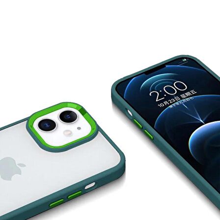 iPhone 12 Uyumlu Renkli Nikelaj Krom Kamera Koruma Yükselti Detaylı Kılıf
