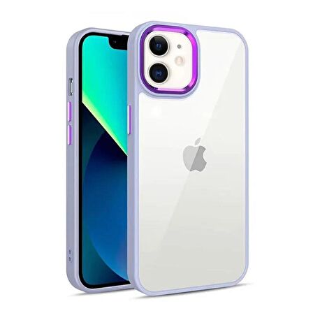 iPhone 12 Uyumlu Renkli Nikelaj Krom Kamera Koruma Yükselti Detaylı Kılıf