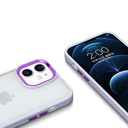iPhone 12 Uyumlu Renkli Nikelaj Krom Kamera Koruma Yükselti Detaylı Kılıf