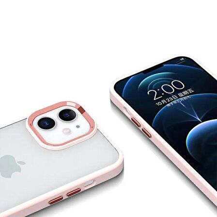 iPhone 12 Uyumlu Renkli Nikelaj Krom Kamera Koruma Yükselti Detaylı Kılıf