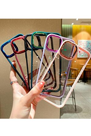 iPhone 12 Uyumlu Renkli Nikelaj Krom Kamera Koruma Yükselti Detaylı Kılıf