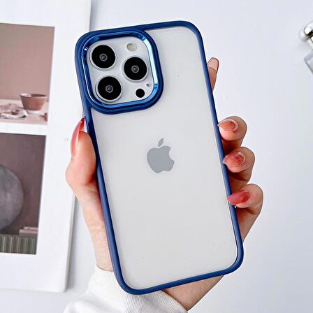 iPhone 12 Pro Max Uyumlu Renkli Nikelaj Krom Kamera Koruma Yükselti Detaylı Kılıf