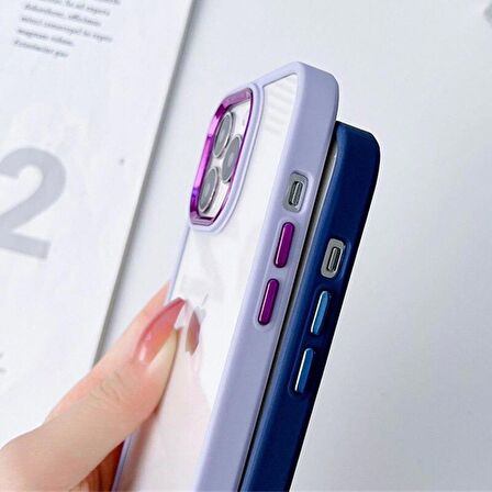 iPhone 12 Pro Max Uyumlu Renkli Nikelaj Krom Kamera Koruma Yükselti Detaylı Kılıf