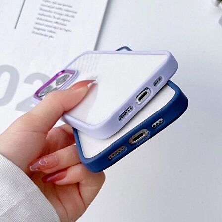 iPhone 12 Pro Max Uyumlu Renkli Nikelaj Krom Kamera Koruma Yükselti Detaylı Kılıf