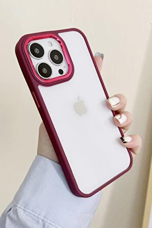 iPhone 12 Pro Max Uyumlu Renkli Nikelaj Krom Kamera Koruma Yükselti Detaylı Kılıf