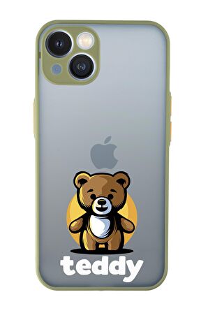 iPhone 13 Uyumlu Teddy Desenli Kamera Korumalı Buzlu Şeffaf Lüx Telefon Kılıfı