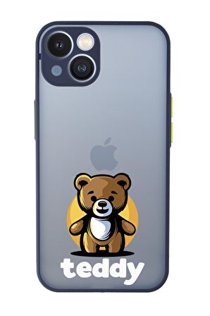 iPhone 13 Uyumlu Teddy Desenli Kamera Korumalı Buzlu Şeffaf Lüx Telefon Kılıfı