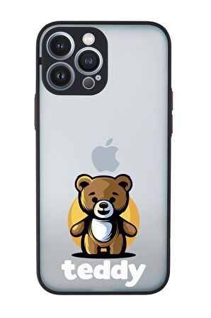 iPhone 13 Pro Max Uyumlu Teddy Desenli Kamera Korumalı Buzlu Şeffaf Lüx Telefon Kılıfı